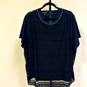 Plus size Talbots black crochet front blouse
